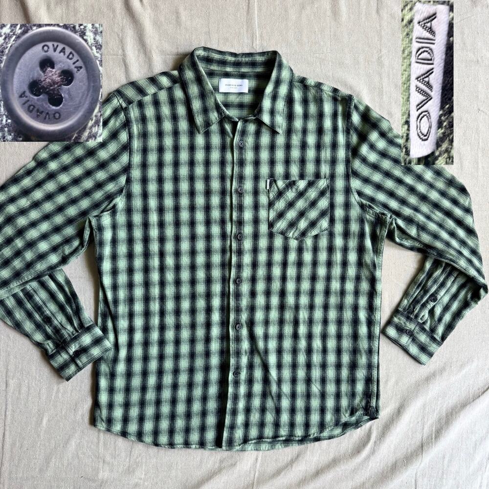 Ovadia & Sons Shirt Men's XXL Green Black Shadow Plaid Button Up Long Sleeve